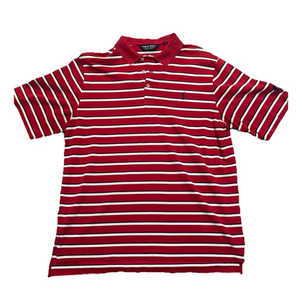 Polo Golf Ralph‎ Lauren Red Striped Short Sleeve Polo Shirt Men's Large Golf
